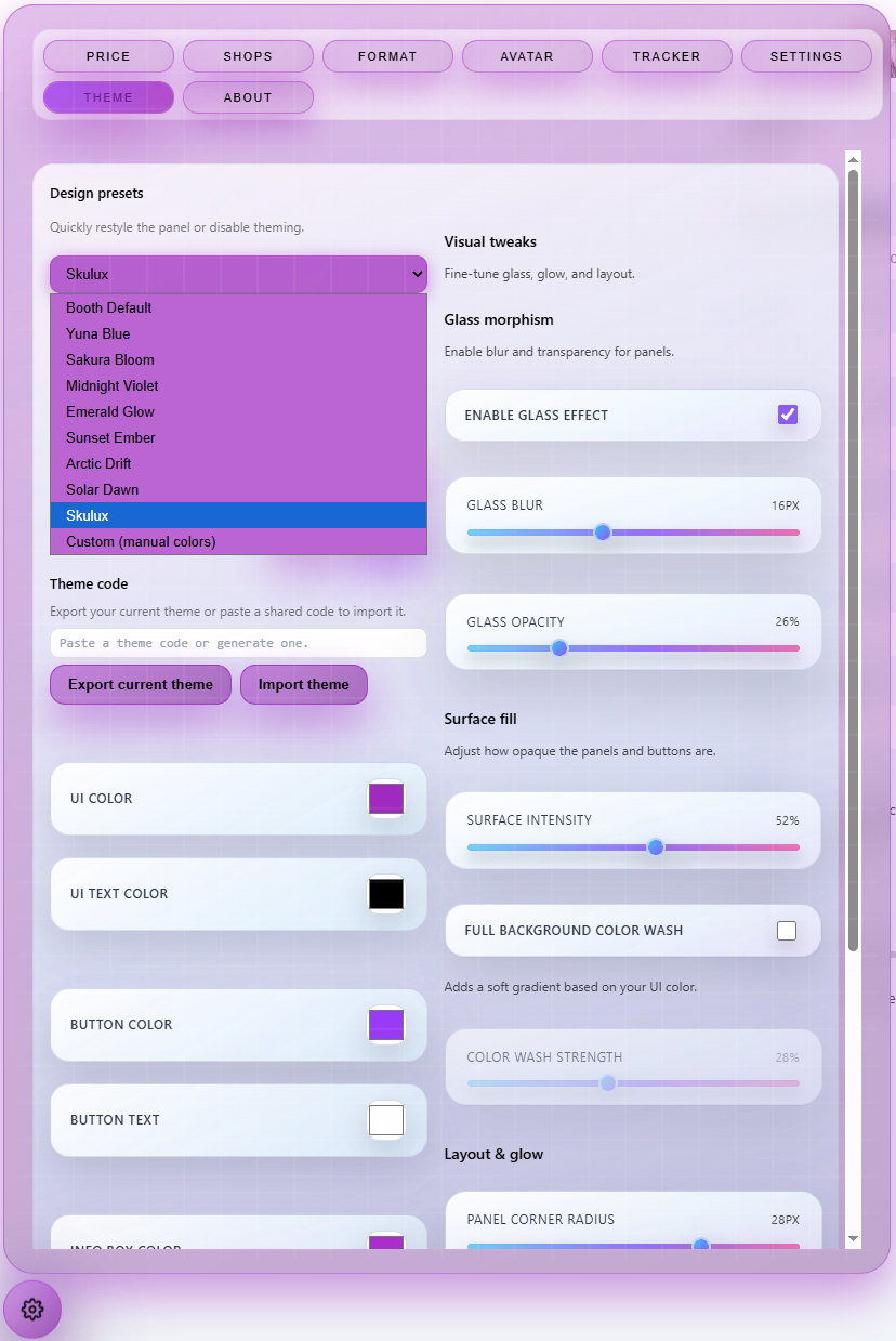 Theme tab preset dropdown