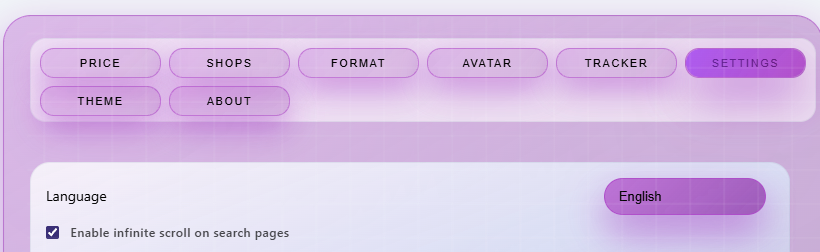 Enable Infinite Scroll on search pages toggle