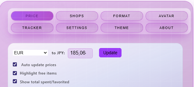 Total spent popup menu